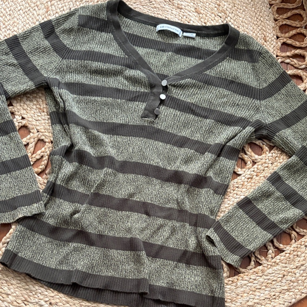 Liz Claiborne Green Striped Top